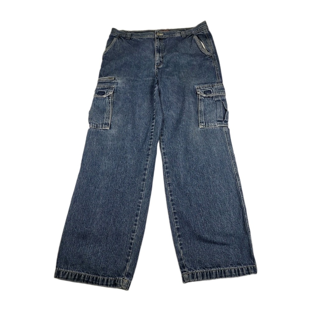 Vintage Faded Glory Jeans Mens Size 36x34 Medium Wash Cargo Blue Denim Pants
